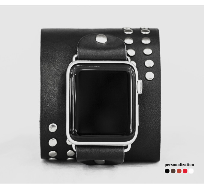 wide Leather cuff band compatible with Apple watch 38mm 40mm 41mm 42mm 44mm 45mm 49mm, Handmade UA code 1070