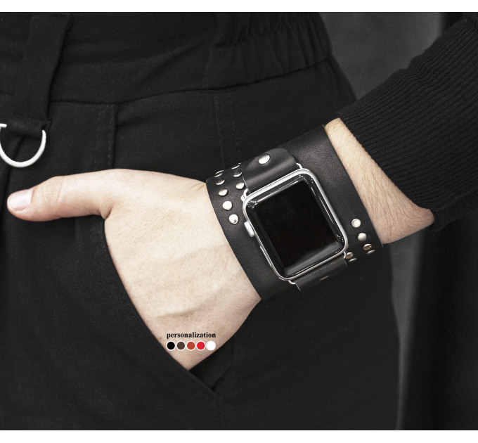 wide Leather cuff band compatible with Apple watch 38mm 40mm 41mm 42mm 44mm 45mm 49mm, Handmade UA code 1070