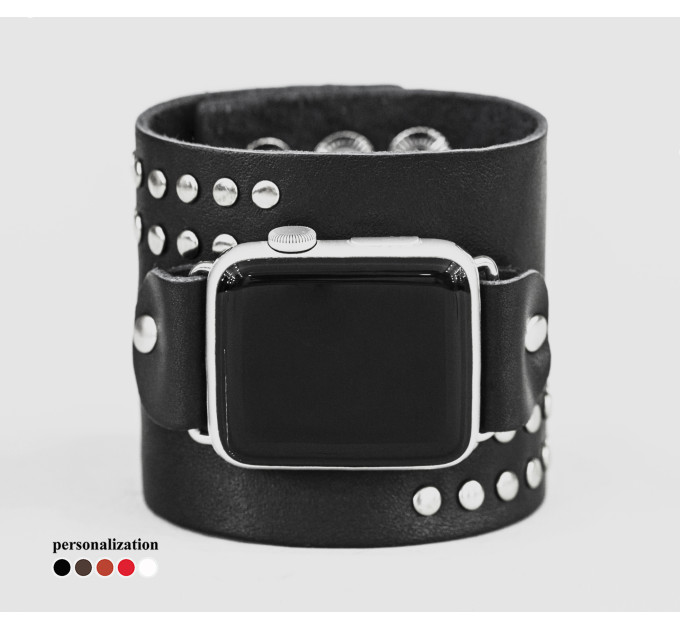 wide Leather cuff band compatible with Apple watch 38mm 40mm 41mm 42mm 44mm 45mm 49mm, Handmade UA code 1070