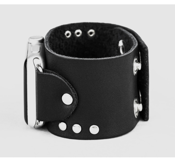 wide stud Leather cuff band compatible with Apple watch 38mm 40mm 41mm 42mm 44mm 45mm 49mm, Handmade UA code 1071