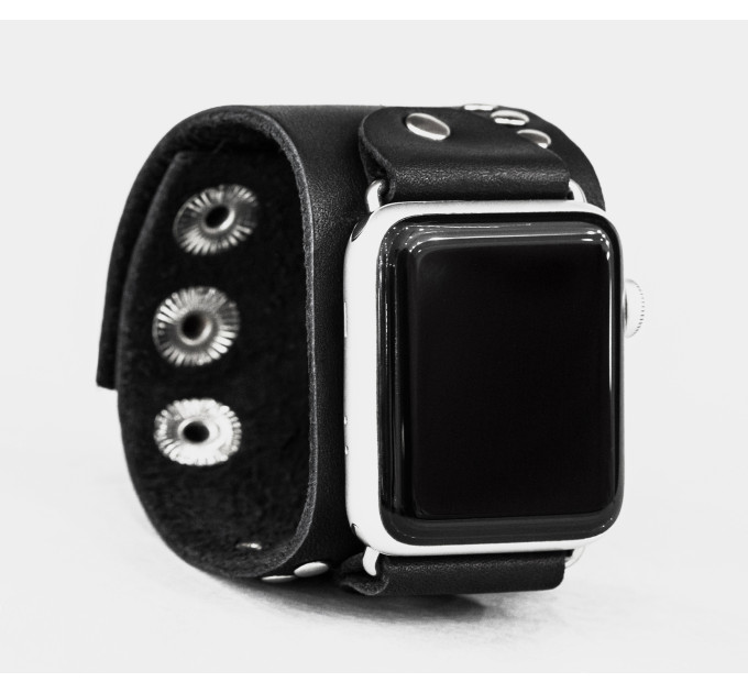 wide stud Leather cuff band compatible with Apple watch 38mm 40mm 41mm 42mm 44mm 45mm 49mm, Handmade UA code 1071