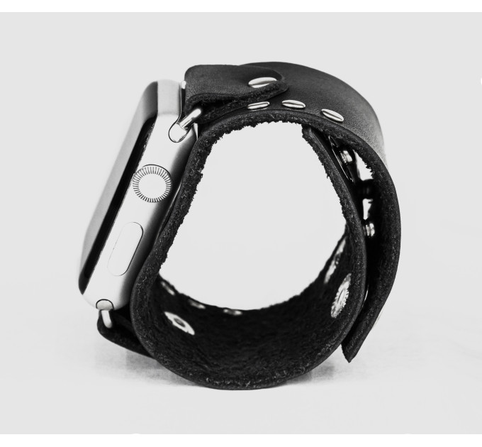 wide stud Leather cuff band compatible with Apple watch 38mm 40mm 41mm 42mm 44mm 45mm 49mm, Handmade UA code 1071