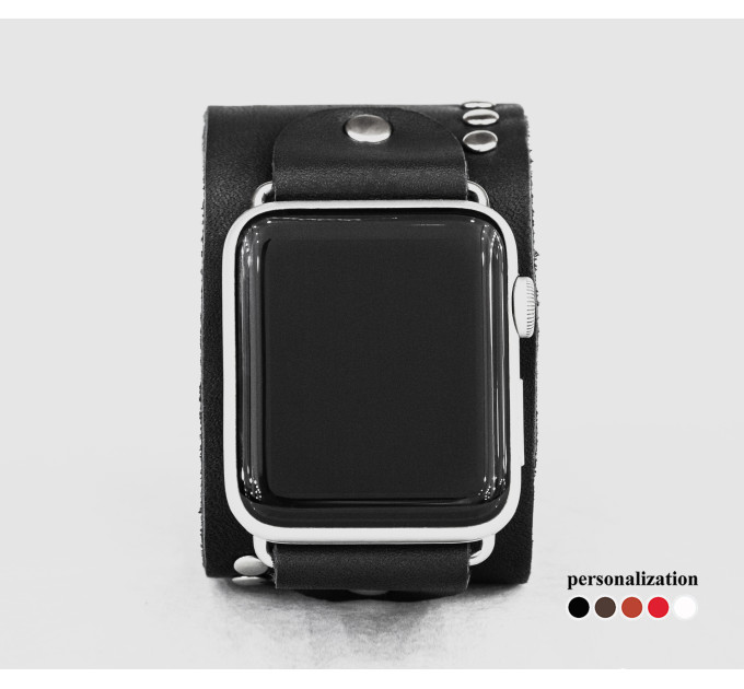 wide stud Leather cuff band compatible with Apple watch 38mm 40mm 41mm 42mm 44mm 45mm 49mm, Handmade UA code 1071