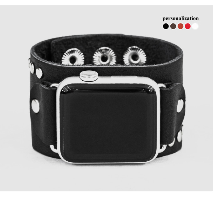 wide stud Leather cuff band compatible with Apple watch 38mm 40mm 41mm 42mm 44mm 45mm 49mm, Handmade UA code 1071