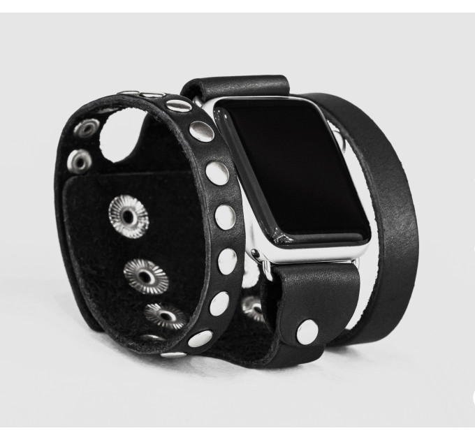 wide stud Leather cuff band compatible with Apple watch 38mm 40mm 41mm 42mm 44mm 45mm 49mm, Handmade UA code 1080