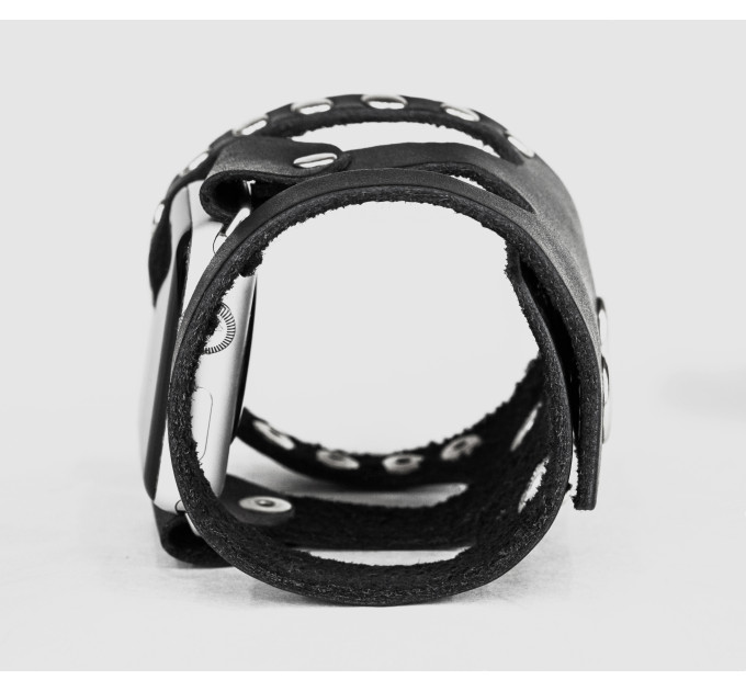 wide stud Leather cuff band compatible with Apple watch 38mm 40mm 41mm 42mm 44mm 45mm 49mm, Handmade UA code 1080