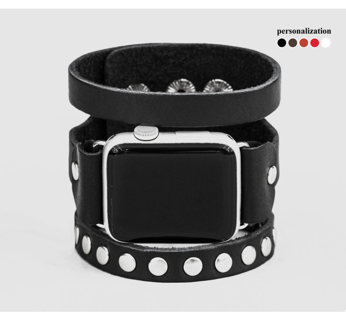 wide stud Leather cuff band compatible with Apple watch 38mm 40mm 41mm 42mm 44mm 45mm 49mm, Handmade UA code 1080