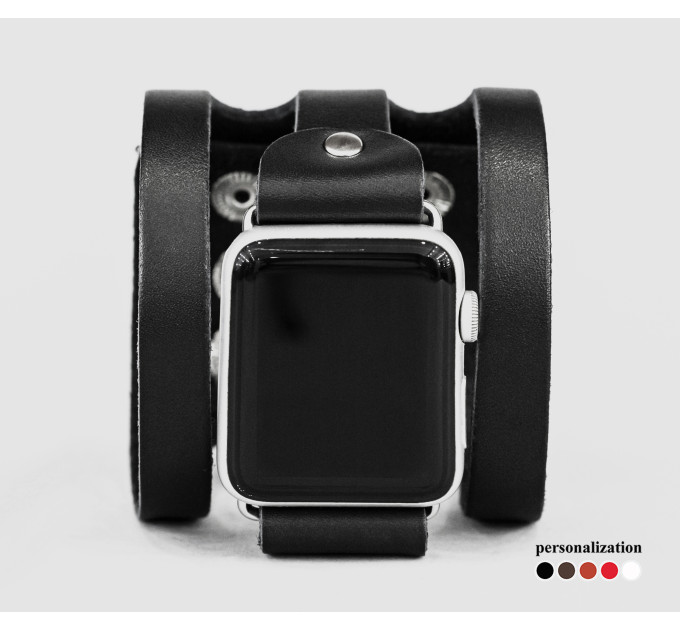 wide Leather cuff band compatible with Apple watch 38mm 40mm 41mm 42mm 44mm 45mm 49mm, Handmade UA code 1081