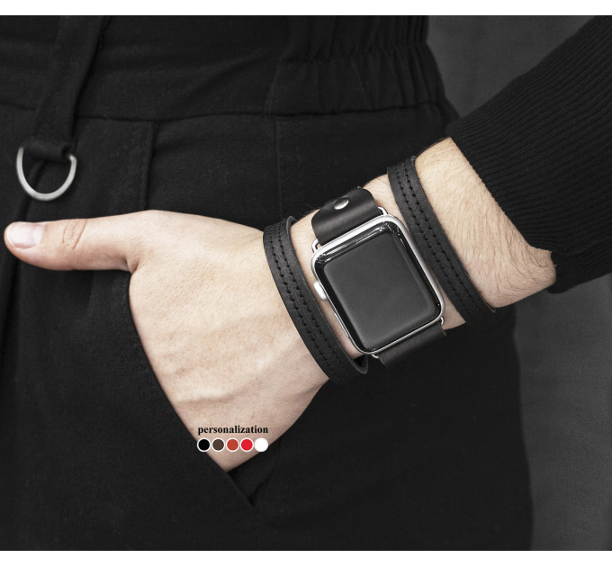 wide stitched Leather cuff band compatible with Apple watch 38mm 40mm 41mm 42mm 44mm 45mm 49mm, Handmade UA code 1081st