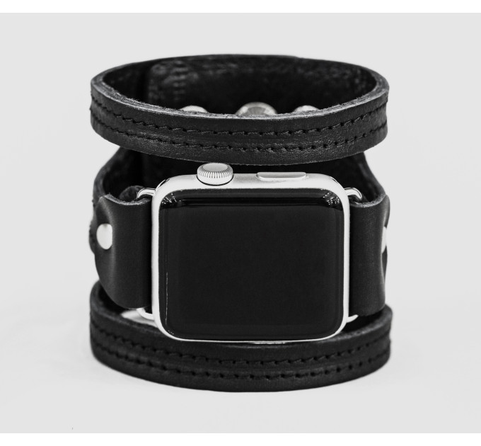 wide stitched Leather cuff band compatible with Apple watch 38mm 40mm 41mm 42mm 44mm 45mm 49mm, Handmade UA code 1081st