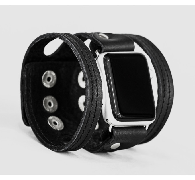 wide stitched Leather cuff band compatible with Apple watch 38mm 40mm 41mm 42mm 44mm 45mm 49mm, Handmade UA code 1081st