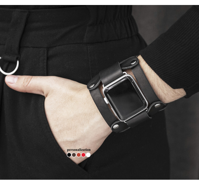 wide Leather cuff band compatible with Apple watch 38mm 40mm 41mm 42mm 44mm 45mm 49mm, Handmade UA code 1085
