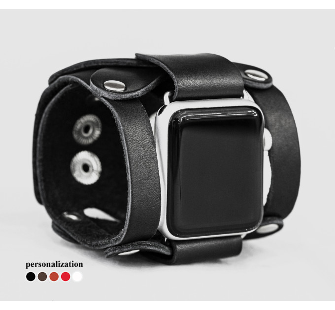 wide Leather cuff band compatible with Apple watch 38mm 40mm 41mm 42mm 44mm 45mm 49mm, Handmade UA code 1085