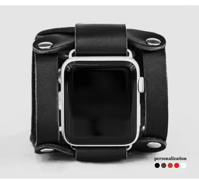 wide Leather cuff band compatible with Apple watch 38mm 40mm 41mm 42mm 44mm 45mm 49mm, Handmade UA code 1085