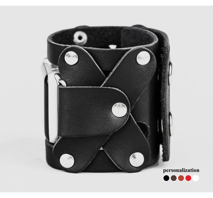 wide Leather cuff band compatible with Apple watch 38mm 40mm 41mm 42mm 44mm 45mm 49mm, Handmade UA code 1085