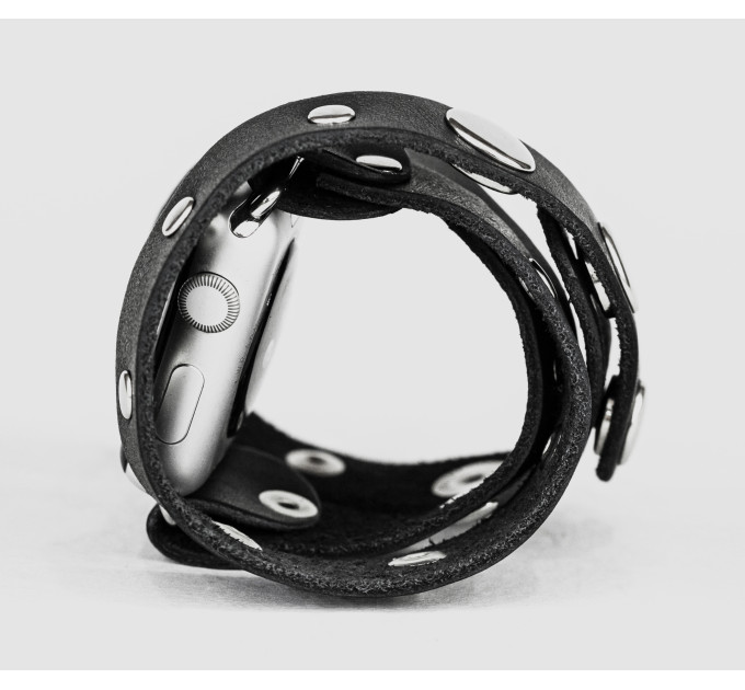 stud Leather double wrap band strap compatible with Apple watch 38mm 40mm 41mm 42mm 44mm 45mm 49mm, Handmade UA code 1090