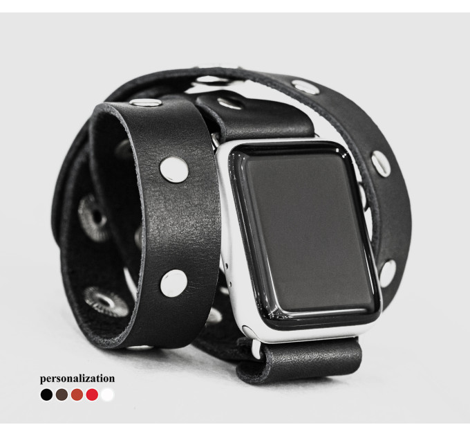 stud Leather double wrap band strap compatible with Apple watch 38mm 40mm 41mm 42mm 44mm 45mm 49mm, Handmade UA code 1090