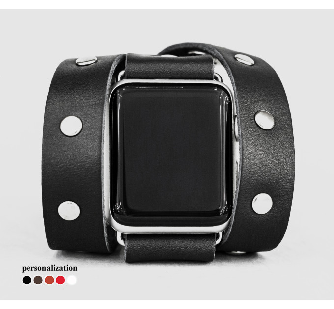 stud Leather double wrap band strap compatible with Apple watch 38mm 40mm 41mm 42mm 44mm 45mm 49mm, Handmade UA code 1090