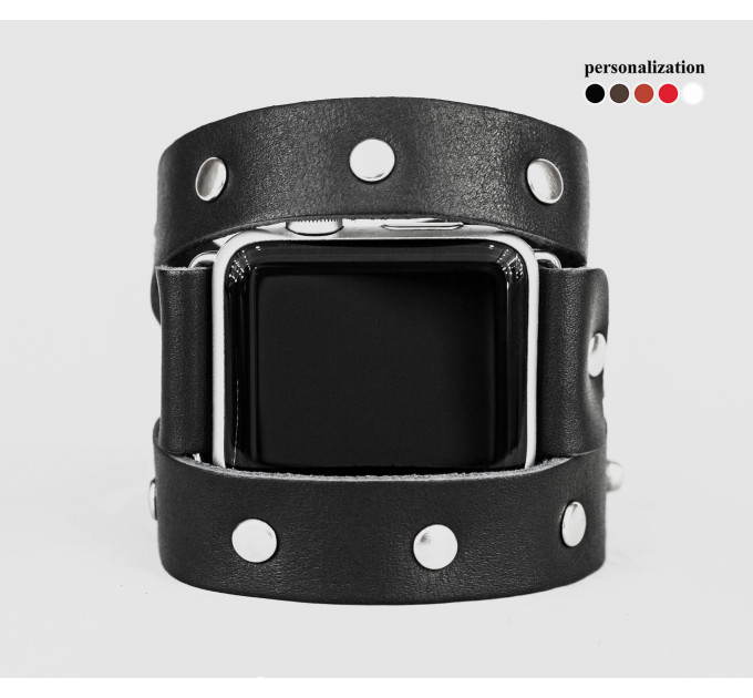 stud Leather double wrap band strap compatible with Apple watch 38mm 40mm 41mm 42mm 44mm 45mm 49mm, Handmade UA code 1090