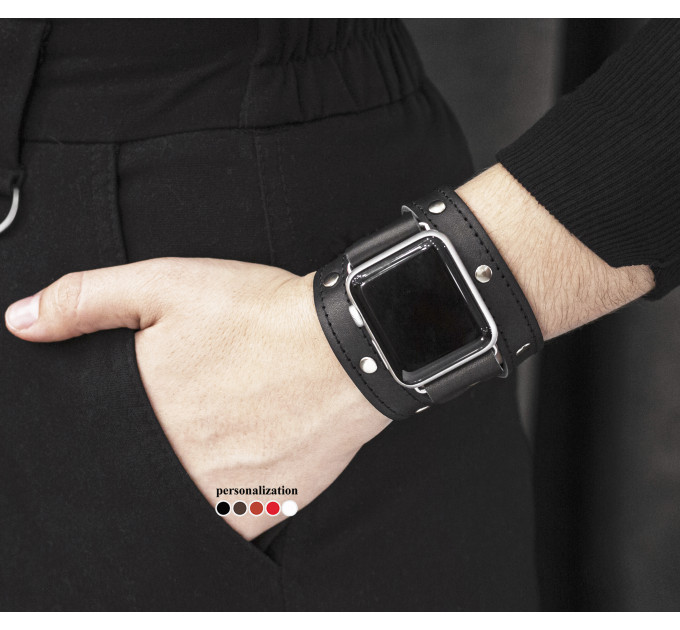 stud Leather double wrap band strap compatible with Apple watch 38mm 40mm 41mm 42mm 44mm 45mm 49mm, Handmade UA code 1090st