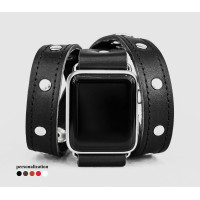 stud Leather double wrap band strap compatible with Apple watch 38mm 40mm 41mm 42mm 44mm 45mm 49mm, Handmade UA code 1090st