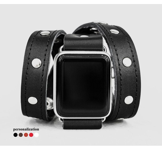 stud Leather double wrap band strap compatible with Apple watch 38mm 40mm 41mm 42mm 44mm 45mm 49mm, Handmade UA code 1090st