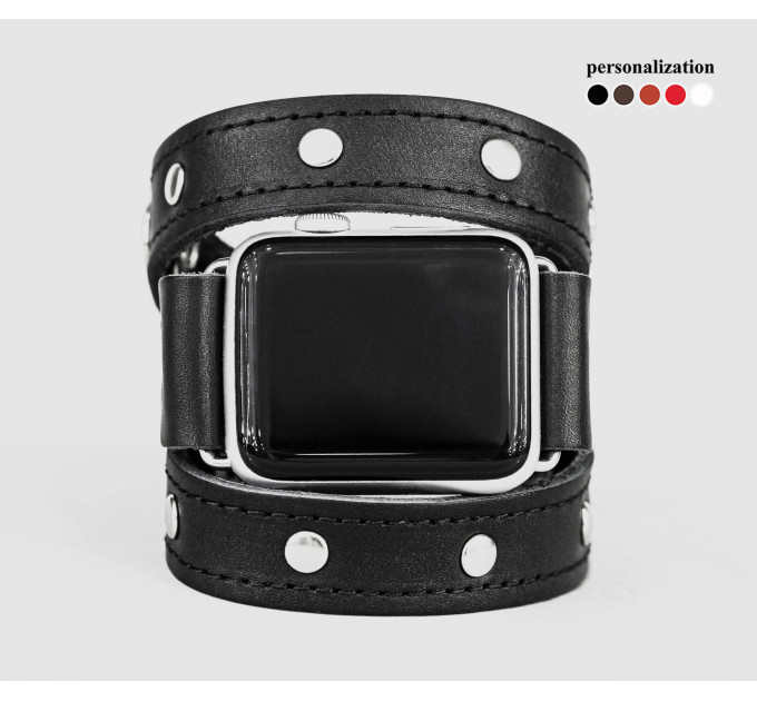 stud Leather double wrap band strap compatible with Apple watch 38mm 40mm 41mm 42mm 44mm 45mm 49mm, Handmade UA code 1090st