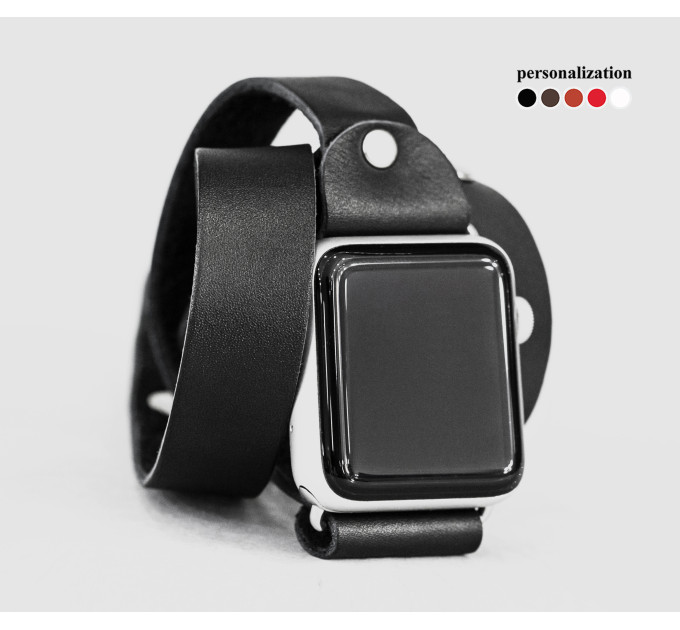 Leather double wrap band strap compatible with Apple watch 38mm 40mm 41mm 42mm 44mm 45mm 49mm, Handmade UA code 1095
