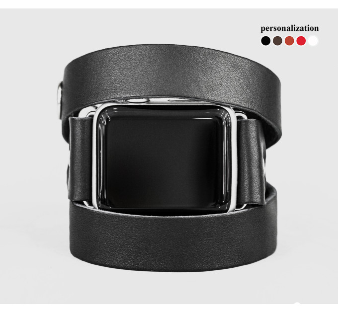 Leather double wrap band strap compatible with Apple watch 38mm 40mm 41mm 42mm 44mm 45mm 49mm, Handmade UA code 1095