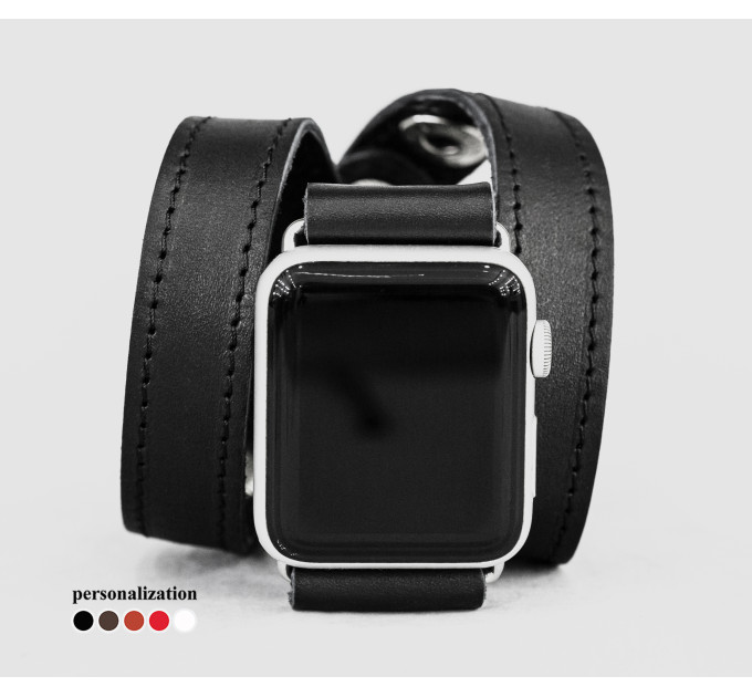 Leather double wrap band strap compatible with Apple watch 38mm 40mm 41mm 42mm 44mm 45mm 49mm, Handmade UA code 1095st