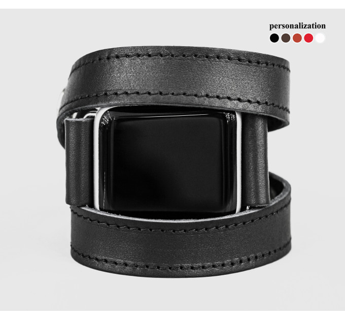 Leather double wrap band strap compatible with Apple watch 38mm 40mm 41mm 42mm 44mm 45mm 49mm, Handmade UA code 1095st