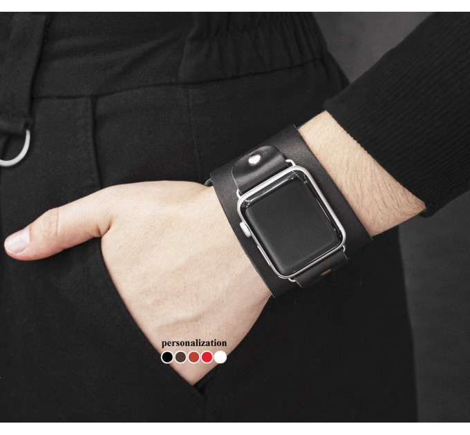 wide Leather cuff band compatible with Apple watch 38mm 40mm 41mm 42mm 44mm 45mm 49mm, Handmade UA code 1105