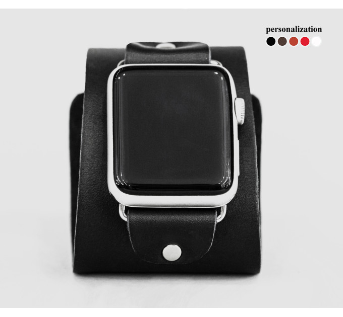 wide Leather cuff band compatible with Apple watch 38mm 40mm 41mm 42mm 44mm 45mm 49mm, Handmade UA code 1105