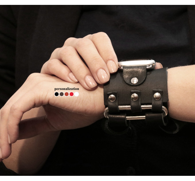 Leather cuff band compatible with Apple watch 38mm 40mm 41mm 42mm 44mm 45mm 49mm, Handmade UA code 1107