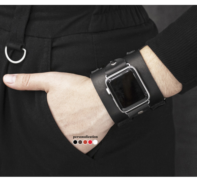 Leather cuff band compatible with Apple watch 38mm 40mm 41mm 42mm 44mm 45mm 49mm, Handmade UA code 1107