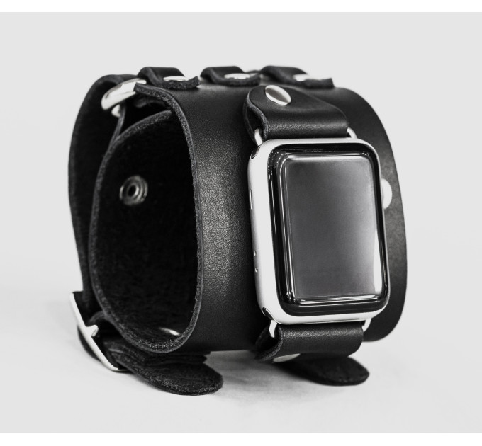 Leather cuff band compatible with Apple watch 38mm 40mm 41mm 42mm 44mm 45mm 49mm, Handmade UA code 1107