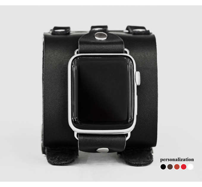 Leather cuff band compatible with Apple watch 38mm 40mm 41mm 42mm 44mm 45mm 49mm, Handmade UA code 1107