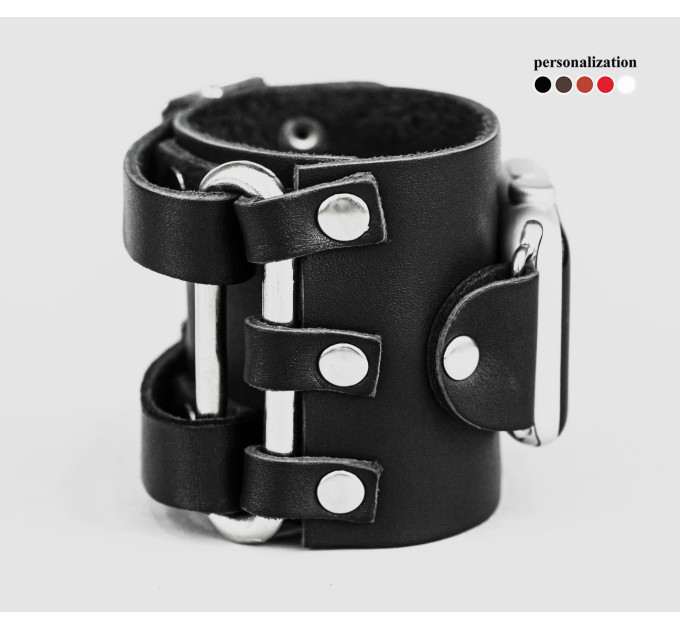 Leather cuff band compatible with Apple watch 38mm 40mm 41mm 42mm 44mm 45mm 49mm, Handmade UA code 1107