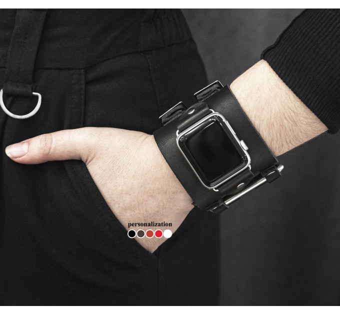 Leather cuff band compatible with Apple watch 38mm 40mm 41mm 42mm 44mm 45mm 49mm, Handmade UA code 1108