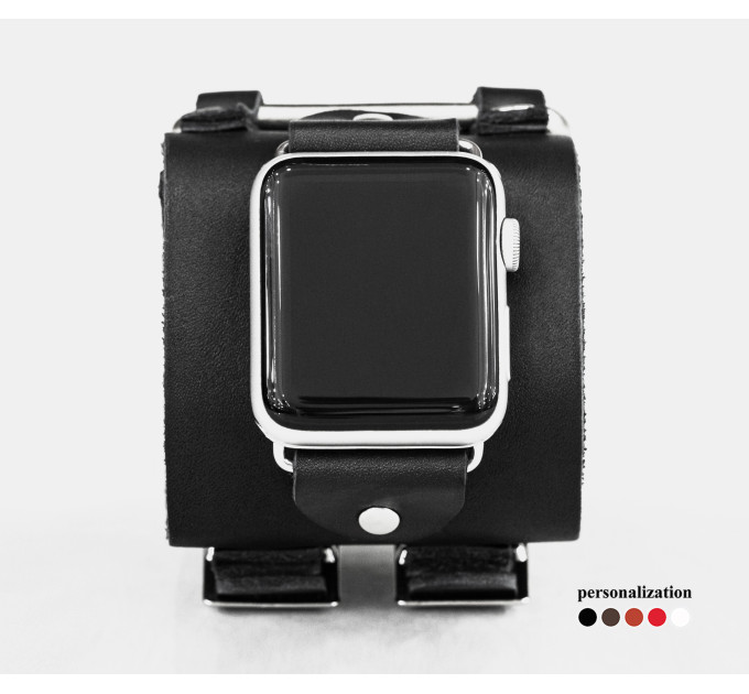 Leather cuff band compatible with Apple watch 38mm 40mm 41mm 42mm 44mm 45mm 49mm, Handmade UA code 1108