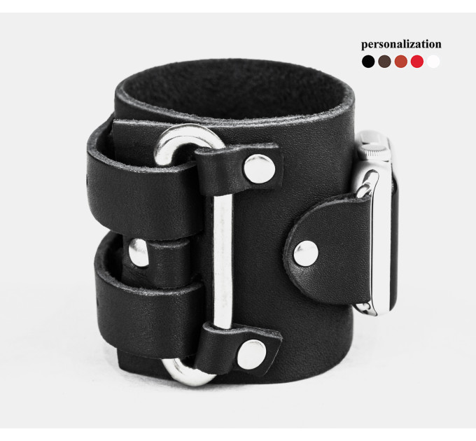 Leather cuff band compatible with Apple watch 38mm 40mm 41mm 42mm 44mm 45mm 49mm, Handmade UA code 1108