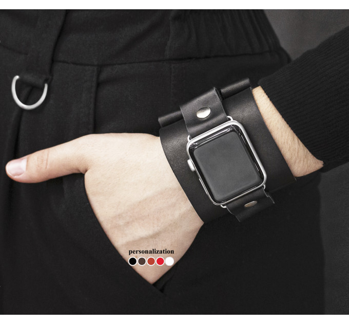 Leather cuff band compatible with Apple watch 38mm 40mm 41mm 42mm 44mm 45mm 49mm, Handmade UA code 1160