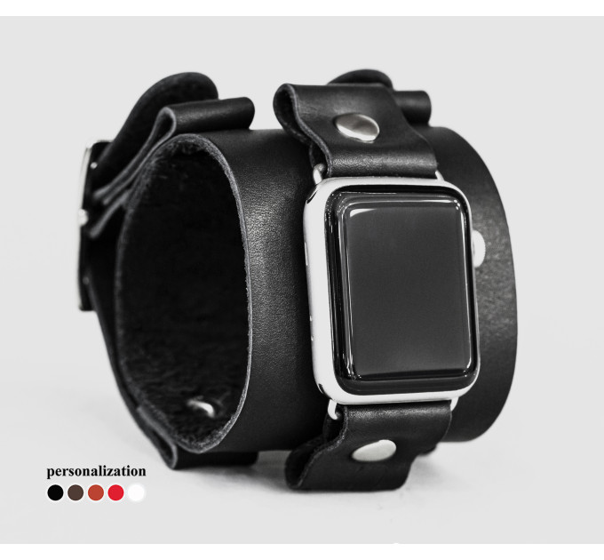 Leather cuff band compatible with Apple watch 38mm 40mm 41mm 42mm 44mm 45mm 49mm, Handmade UA code 1160