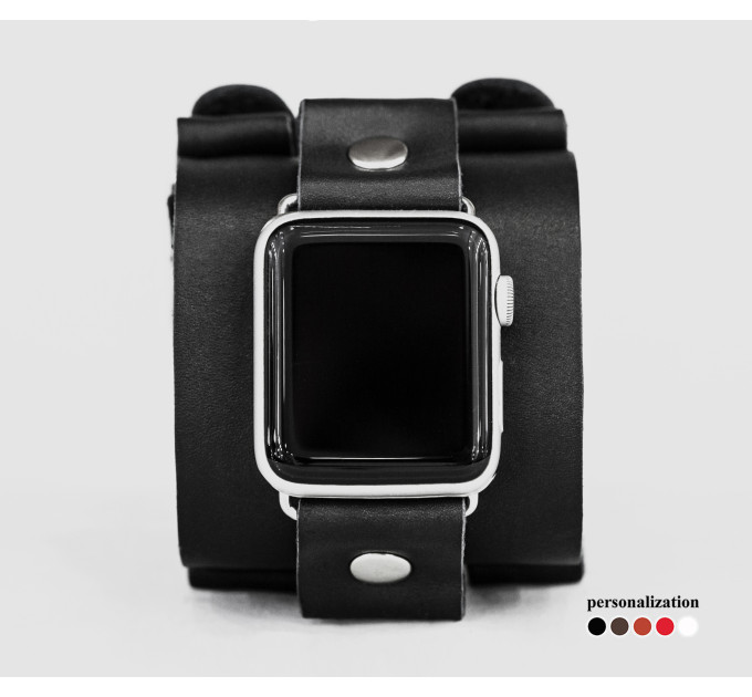Leather cuff band compatible with Apple watch 38mm 40mm 41mm 42mm 44mm 45mm 49mm, Handmade UA code 1160