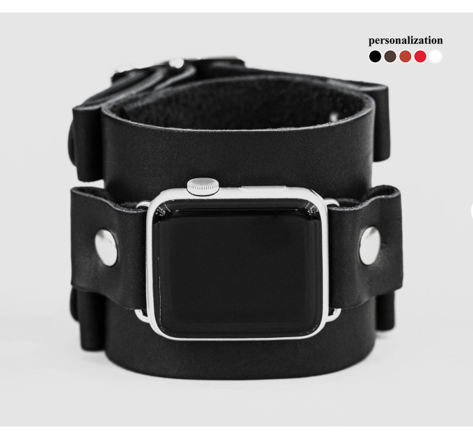 Leather cuff band compatible with Apple watch 38mm 40mm 41mm 42mm 44mm 45mm 49mm, Handmade UA code 1160