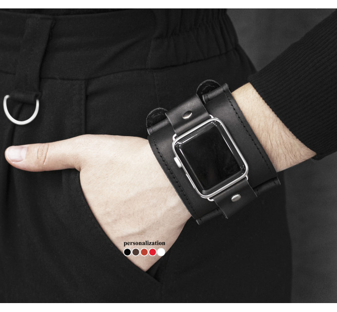 Leather cuff band compatible with Apple watch 38mm 40mm 41mm 42mm 44mm 45mm 49mm, Handmade UA code 1160st
