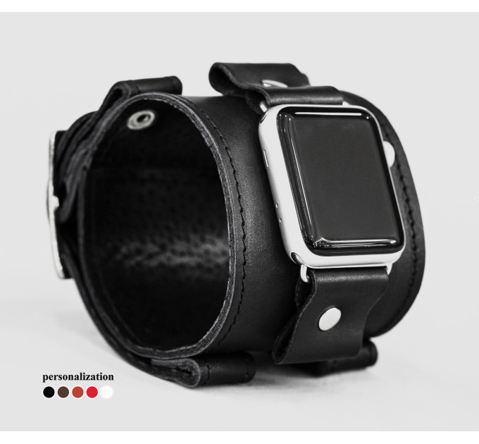 Leather cuff band compatible with Apple watch 38mm 40mm 41mm 42mm 44mm 45mm 49mm, Handmade UA code 1160st