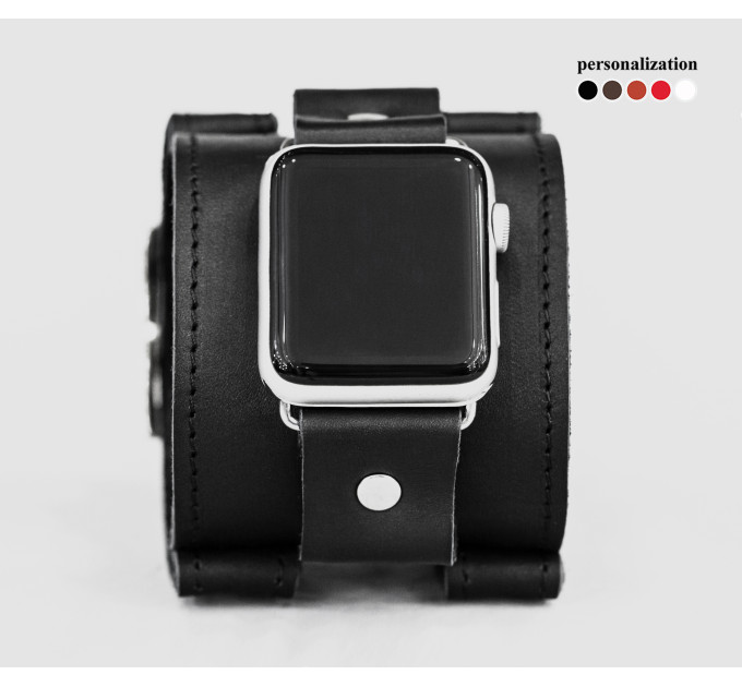 Leather cuff band compatible with Apple watch 38mm 40mm 41mm 42mm 44mm 45mm 49mm, Handmade UA code 1160st