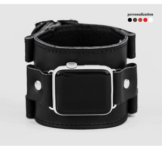 Leather cuff band compatible with Apple watch 38mm 40mm 41mm 42mm 44mm 45mm 49mm, Handmade UA code 1160st