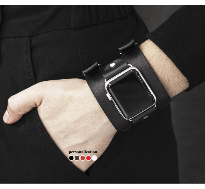 Leather cuff band compatible with Apple watch 38mm 40mm 41mm 42mm 44mm 45mm 49mm, Handmade UA code 1200